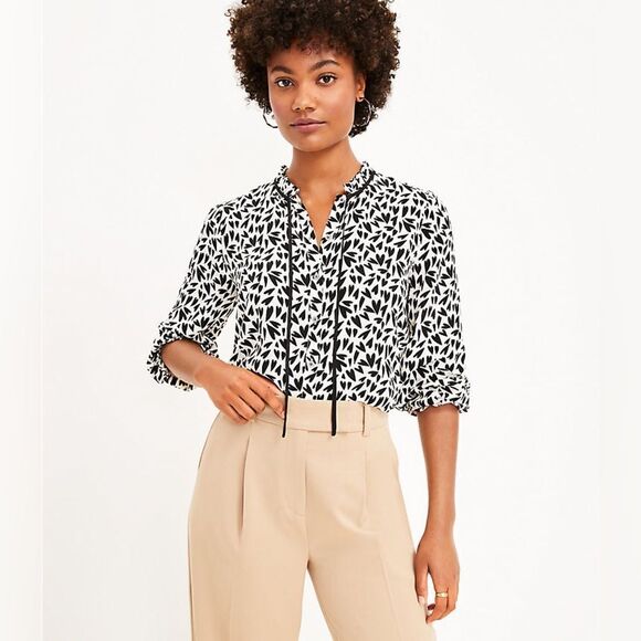 LOFT Tops - COPY - Loft Heart Ruffle Tie Neck Blouse